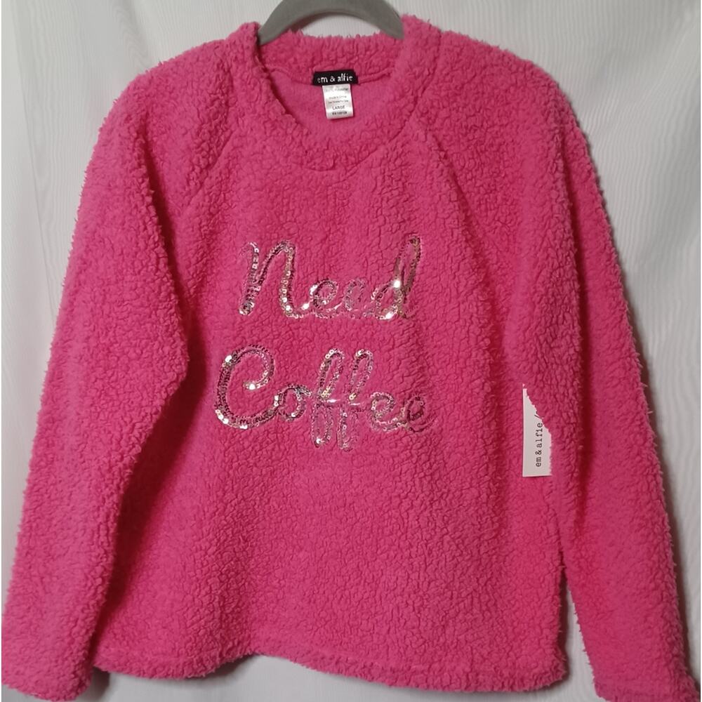 Em & Alfie/Sleep Wear Pink Top  With Sequin Graphic. Size L